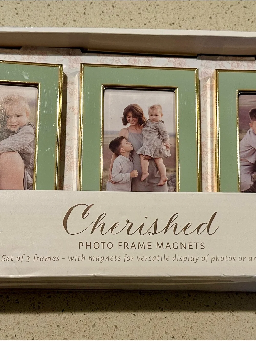 Cherish Mint Green and Gold Photo Frame Magnets - Set of 3